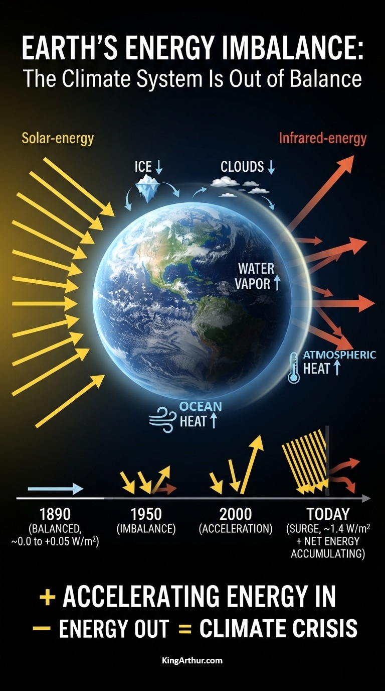 Accelerating Energy In − Less Energy Out = Climate Crisis